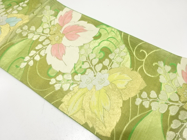 アンティーク　荒波に桐唐草模様織り出し袋帯（材料）